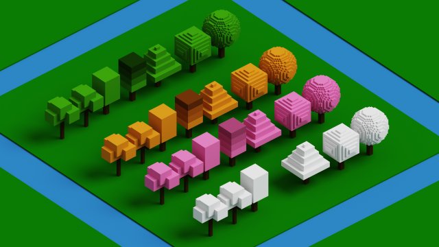 pack voxels trees Model 3D .c4d .max .obj .3ds .fbx .stl .blend 