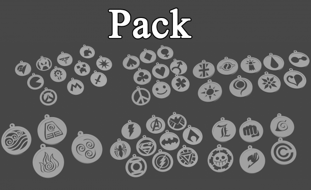 pack keychain-necklace Model do druku 3D .c4d .max .obj .3ds .fbx .stl .blend