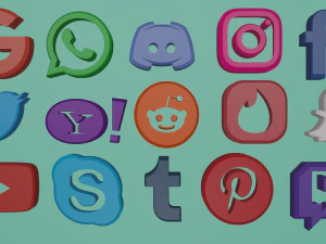 &iacute;cones de m&iacute;dia social Modelo 3D