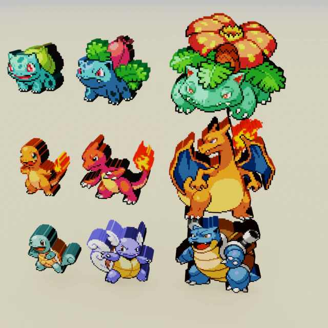 pokémon inicial 1 geração voxel sprite Modelo de Impressão 3D .c4d .max .obj .3ds .fbx .stl .blend