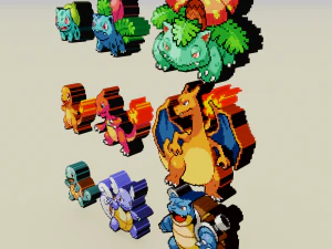 pok&eacute;mon inicial 1 gera&ccedil;&atilde;o voxel sprite Modelo de Impressão 3D