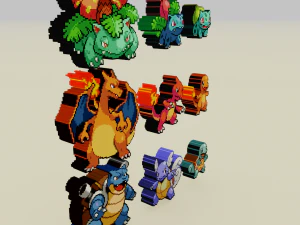 pok&eacute;mon inicial 1 gera&ccedil;&atilde;o voxel sprite Modelo de Impressão 3D