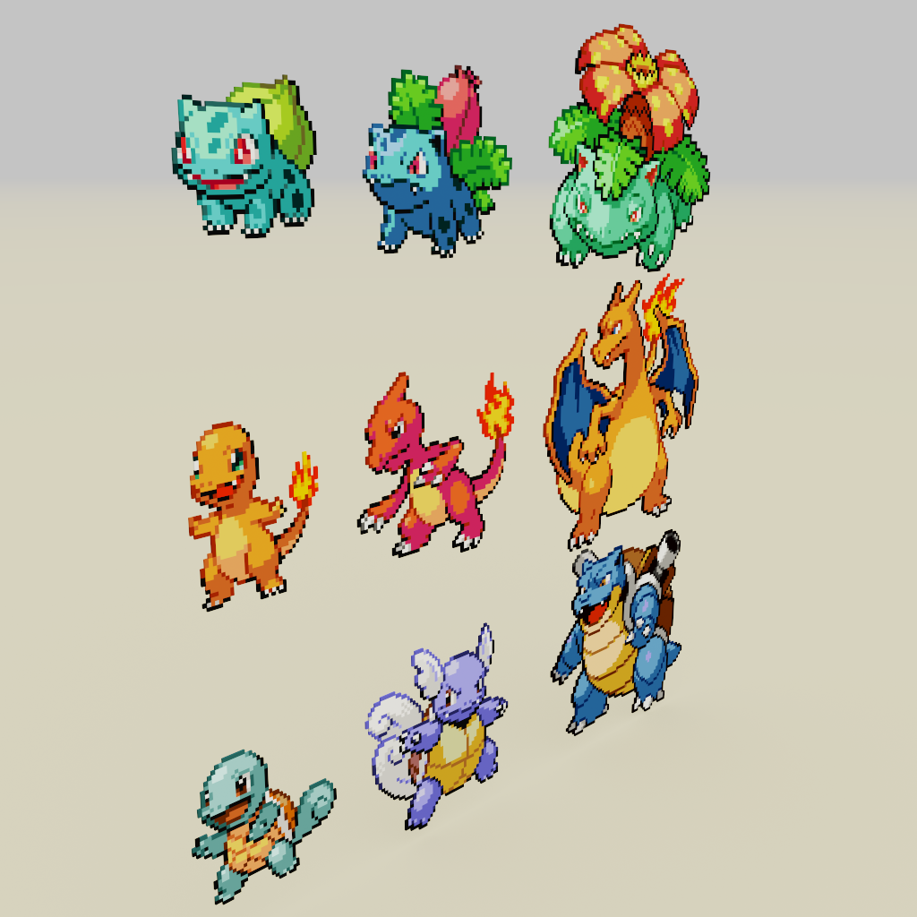 starter pokemon 1 gen voxel sprite Print Model in Monsters & Creatures 3DExport