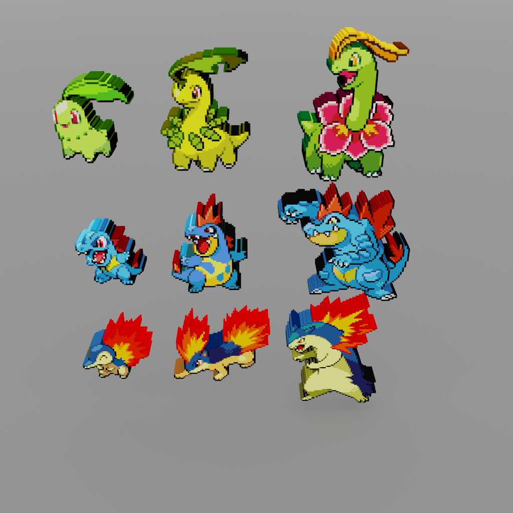 starter pokemon 5 gen voxel sprite 3D Print Model in Monsters & Creatures  3DExport