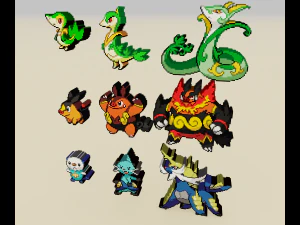 Pok&eacute;mon inicial, sprite voxel de 5.&ordf; generaci&oacute;n. Modelo de impresión 3D