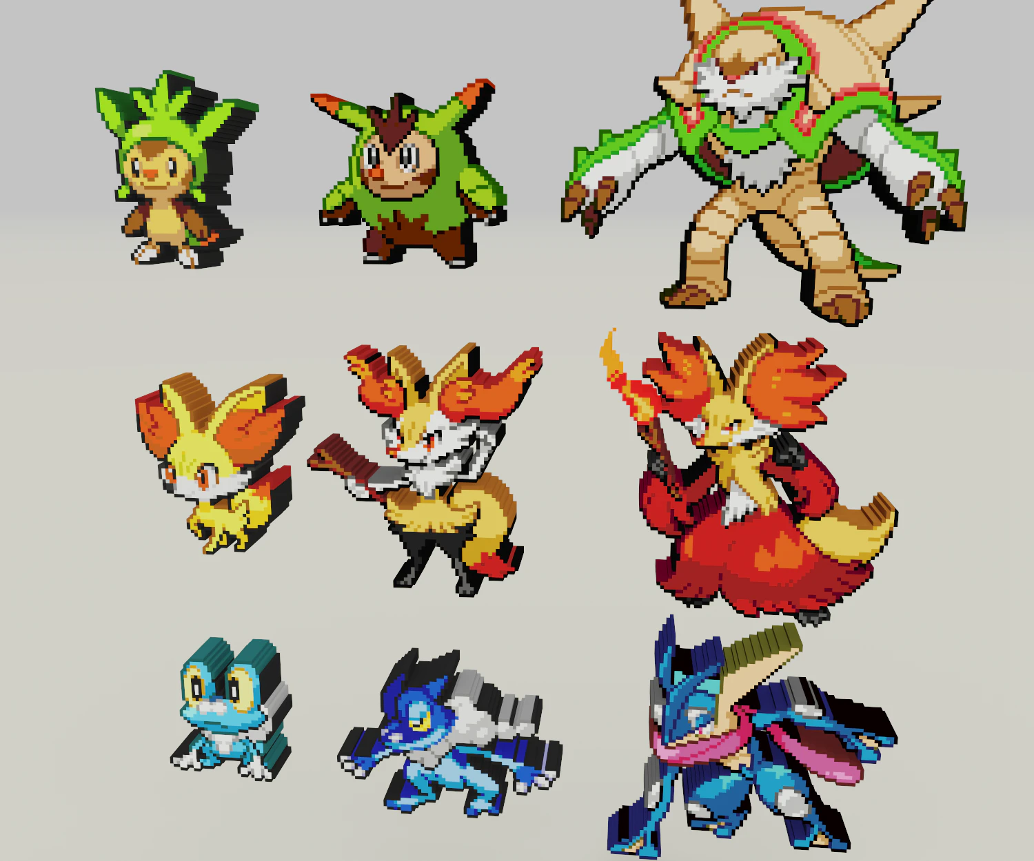 starter pokemon 6 gen voxel sprite 3D Print Model .c4d .max .obj .3ds .fbx .stl .blend 