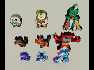 starter pokemon 7 gen voxel sprite 3D 프린트 모델
