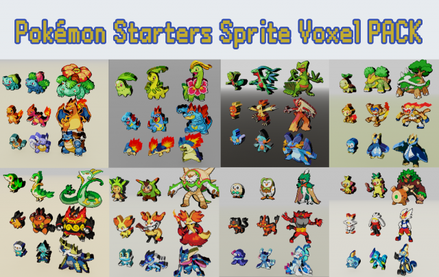 pokemon starter sprite voxel pack 3D printmodel .c4d .max .obj .3ds .fbx .stl .blend
