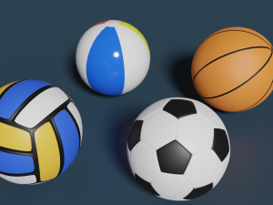 sports balls football-soccer basketball volleyball and beach ball 3D Model