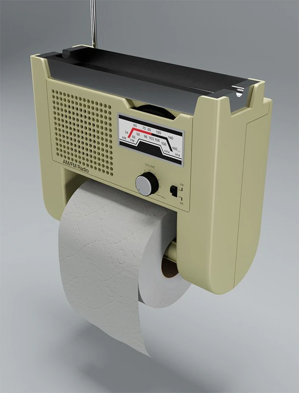 wc retro radio with ashtray and wc roll 3D Model .c4d .max .obj .3ds .fbx .stl .blend 