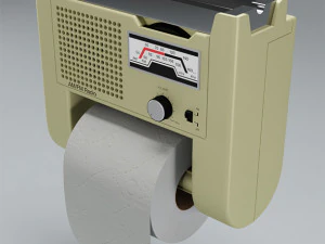 ретро-радио в туалете с пепельницей и рулоном туалета 3D Модель