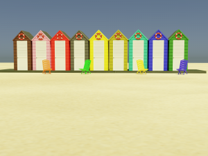 beach cabins and chairs 3D 模型