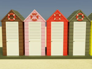 beach cabins and chairs 3D 模型