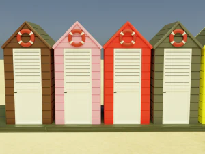beach cabins and chairs 3D Model