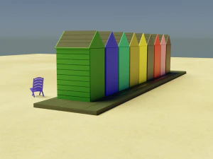 beach cabins and chairs 3D Model