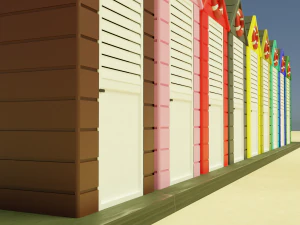 beach cabins and chairs 3D Model