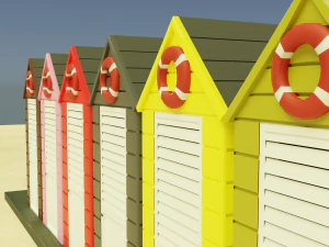 beach cabins and chairs 3D Model