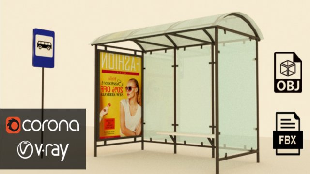 Bus stop station 3Dモデル .c4d .max .obj .3ds .fbx .stl .blend 