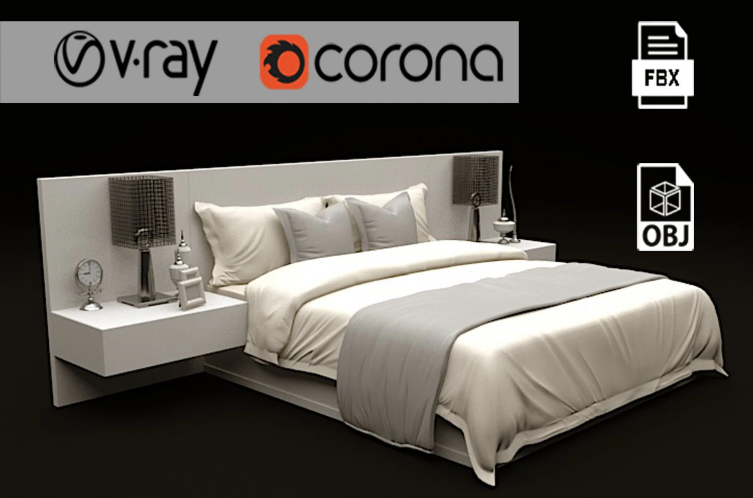 Modern bed 01 3D Model .c4d .max .obj .3ds .fbx .stl .blend 