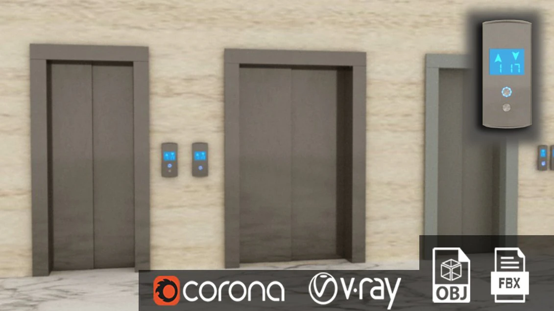 Elevator doors 3D Model .c4d .max .obj .3ds .fbx .stl .blend 