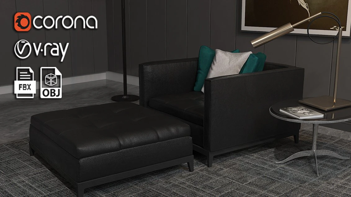 Leather couch 3D Model .c4d .max .obj .3ds .fbx .stl .blend 