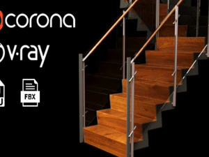 Бетонная лестница со стеклянной балюстрадой 3D Модель