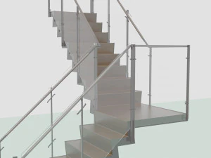 유리 난간이 있는 콘크리트 계단 3D 모델