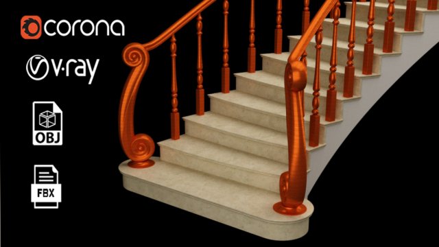 Modern wooden staircase 3D Model .c4d .max .obj .3ds .fbx .stl .blend
