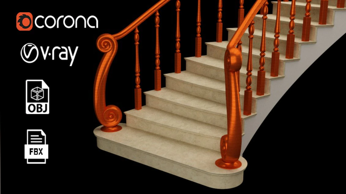 Modern wooden staircase 3D Model .c4d .max .obj .3ds .fbx .stl .blend