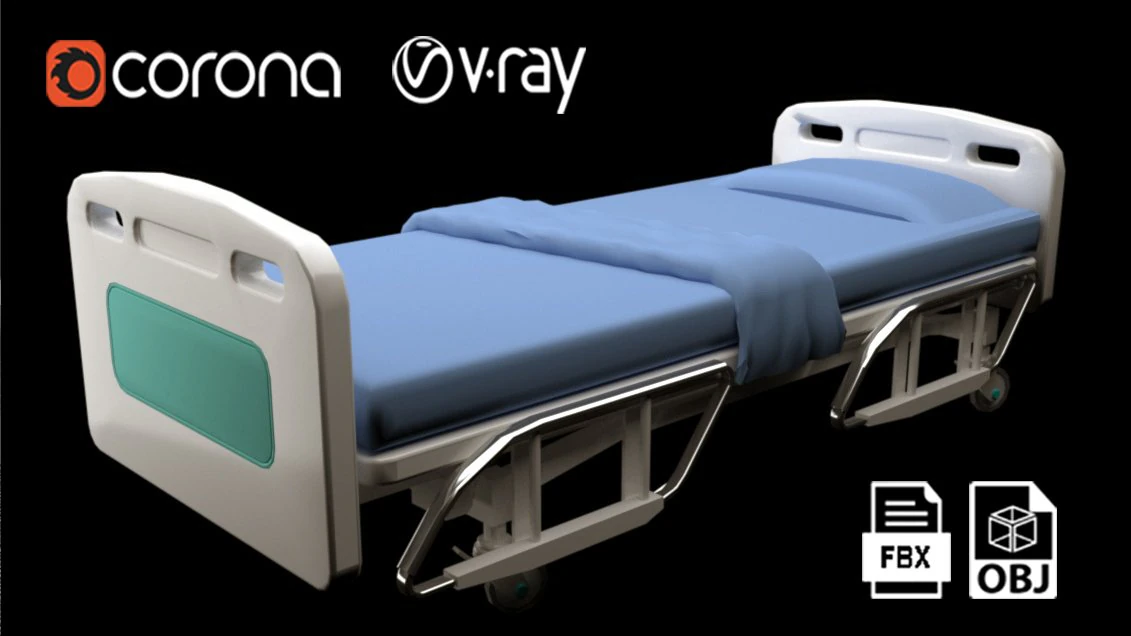 Hospital bed 3D Model .c4d .max .obj .3ds .fbx .stl .blend 