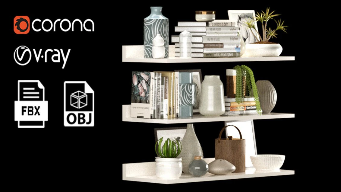 Shelving system set 3D Model .c4d .max .obj .3ds .fbx .stl .blend 