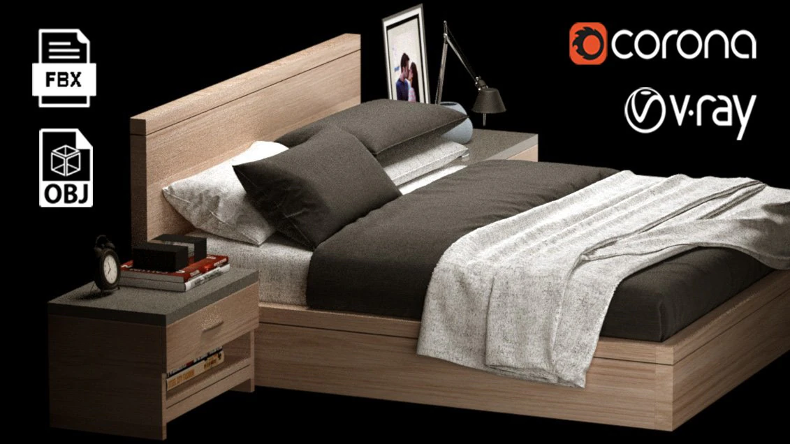 Double bed modern 01 3D Model .c4d .max .obj .3ds .fbx .stl .blend 