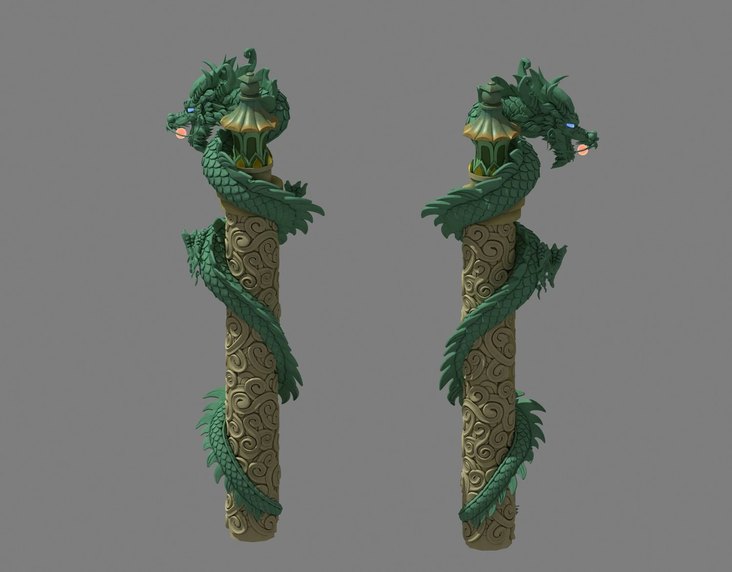 dragon column 3D Model .c4d .max .obj .3ds .fbx .stl .blend 