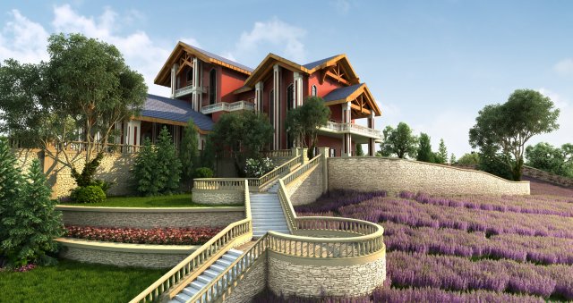 villa Modelo 3D .c4d .max .obj .3ds .fbx .stl .blend 