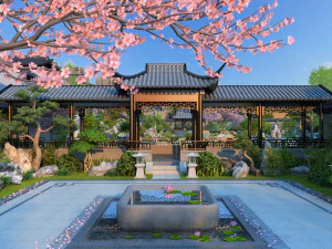 古代の庭園 3Dモデル