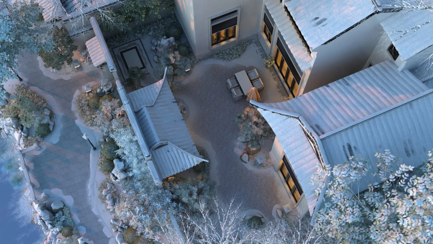 winter courtyard 3D Model .c4d .max .obj .3ds .fbx .stl .blend 