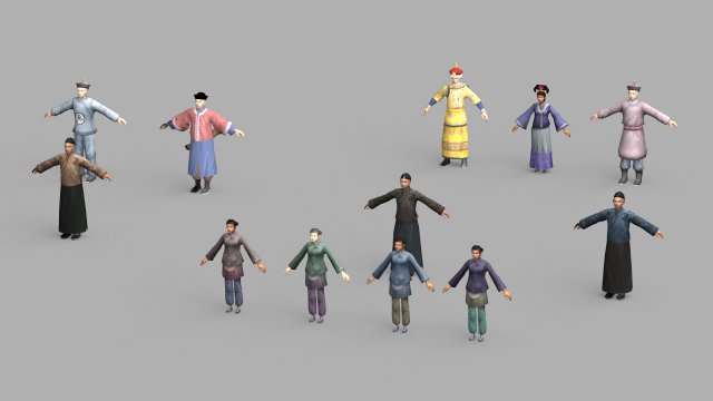 qing dynasty figures 3D Model .c4d .max .obj .3ds .fbx .stl .blend 