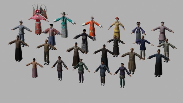 qing dynasty figures 3D 모델 .c4d .max .obj .3ds .fbx .stl .blend 