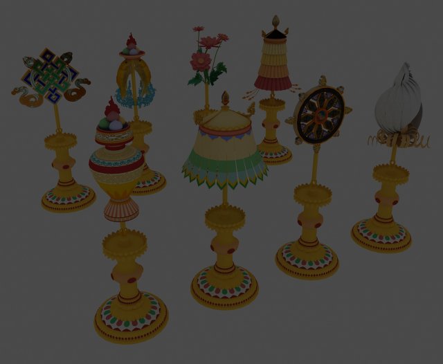 buddhist auspicious eight treasures 3D Model .c4d .max .obj .3ds .fbx .stl .blend 