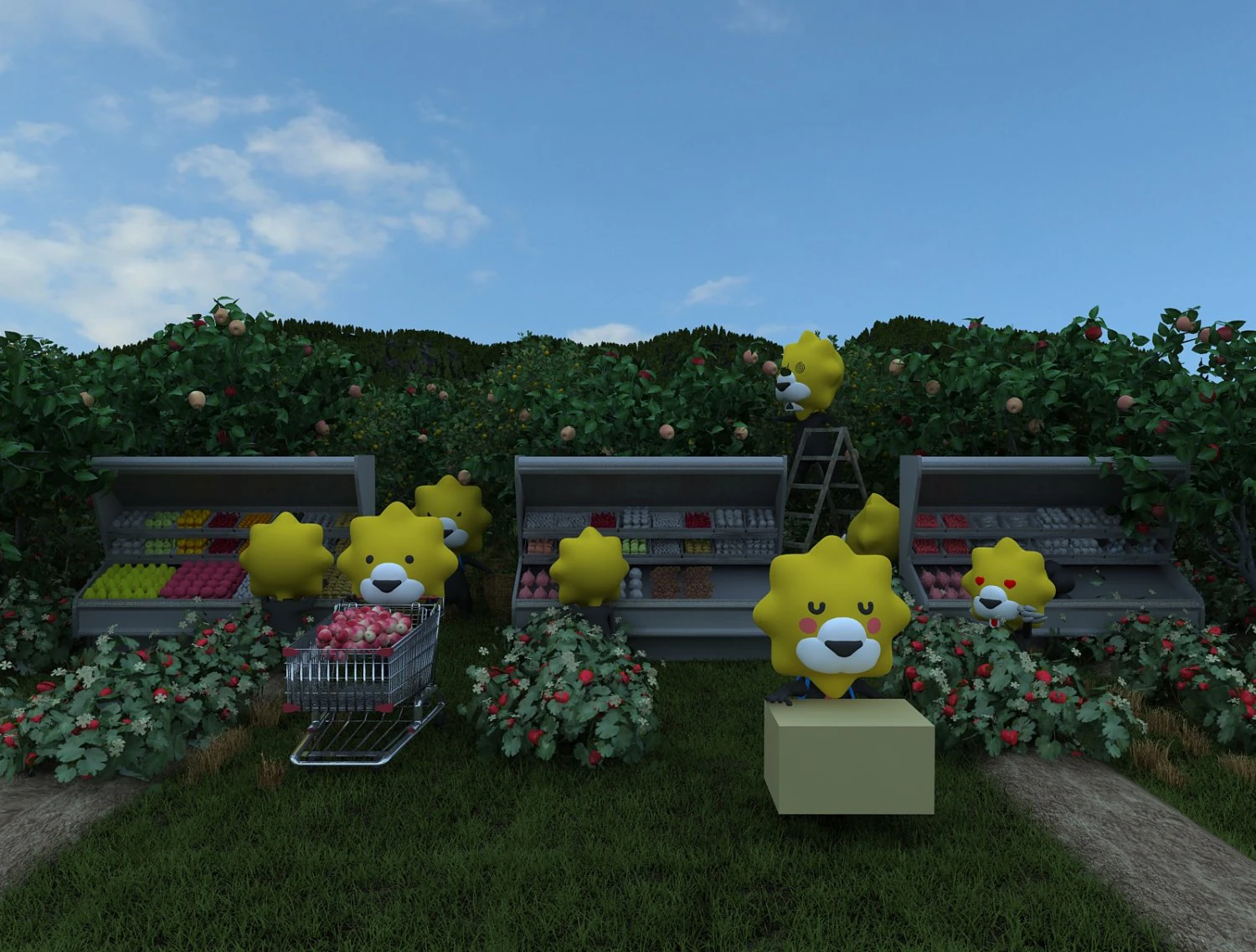 fruit stand 3D Model .c4d .max .obj .3ds .fbx .stl .blend 
