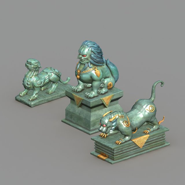 stone lion Model 3D .c4d .max .obj .3ds .fbx .stl .blend 