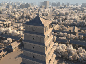 xian giant wild goose pagoda Modello 3D