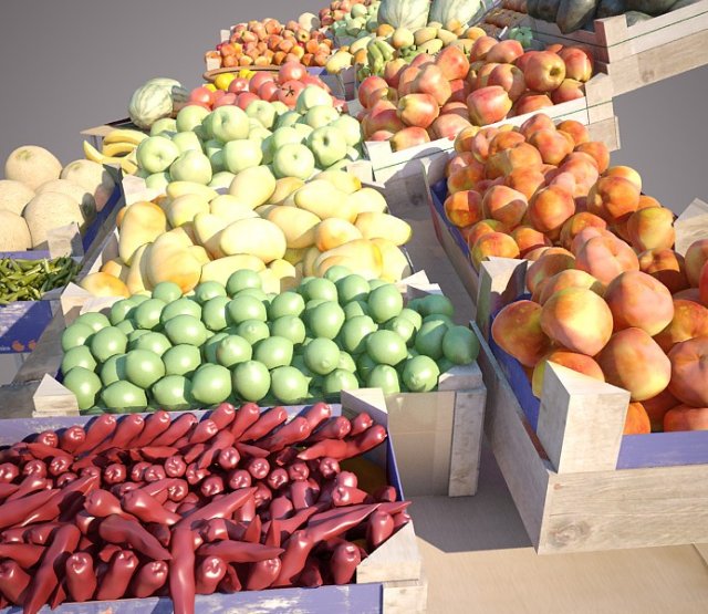 fruit stand 3D Модель .c4d .max .obj .3ds .fbx .stl .blend