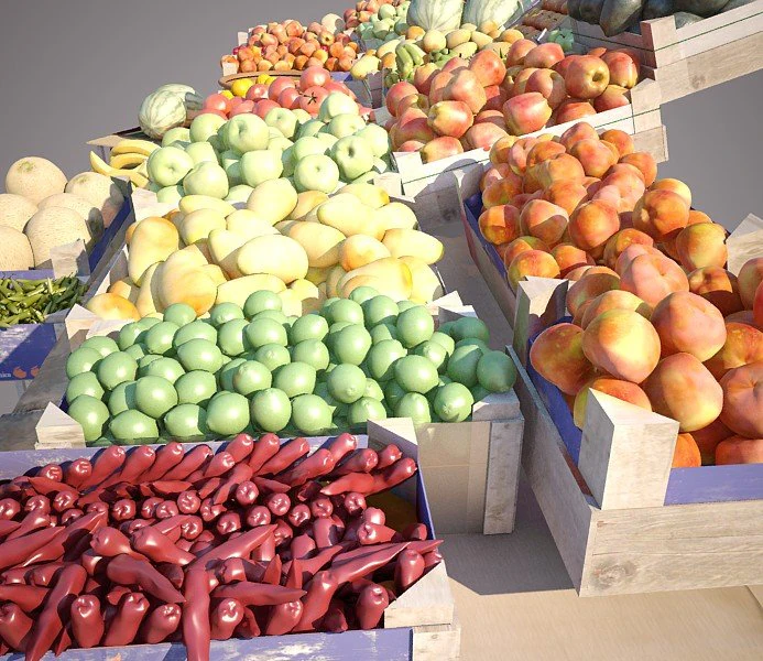 fruit stand 3D Model .c4d .max .obj .3ds .fbx .stl .blend 
