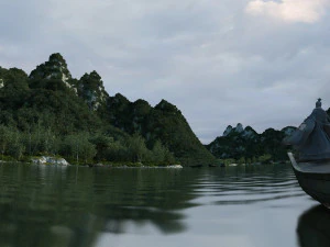 groene heuvels en groen water 3D Model