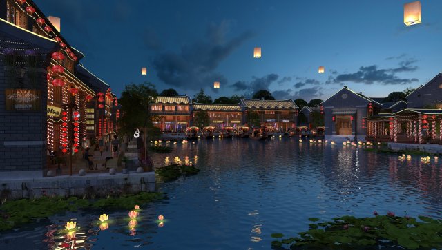 ancient building night view 3D मॉडल .c4d .max .obj .3ds .fbx .stl .blend 