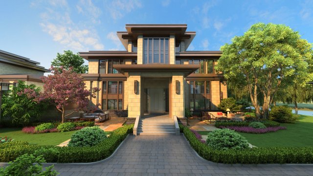 villa Modelo 3D .c4d .max .obj .3ds .fbx .stl .blend 