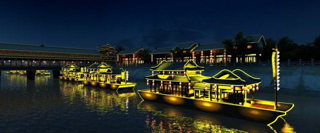 night view on the river Model 3D .c4d .max .obj .3ds .fbx .stl .blend