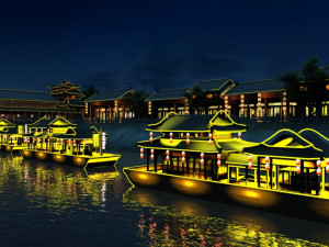 night view on the river Modèle 3D