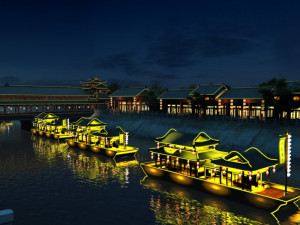 night view on the river Model 3D